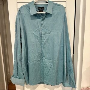 Tiglio Luxe Teal Long Sleeve Button Down Cotton Dress Shirt 20 36/37